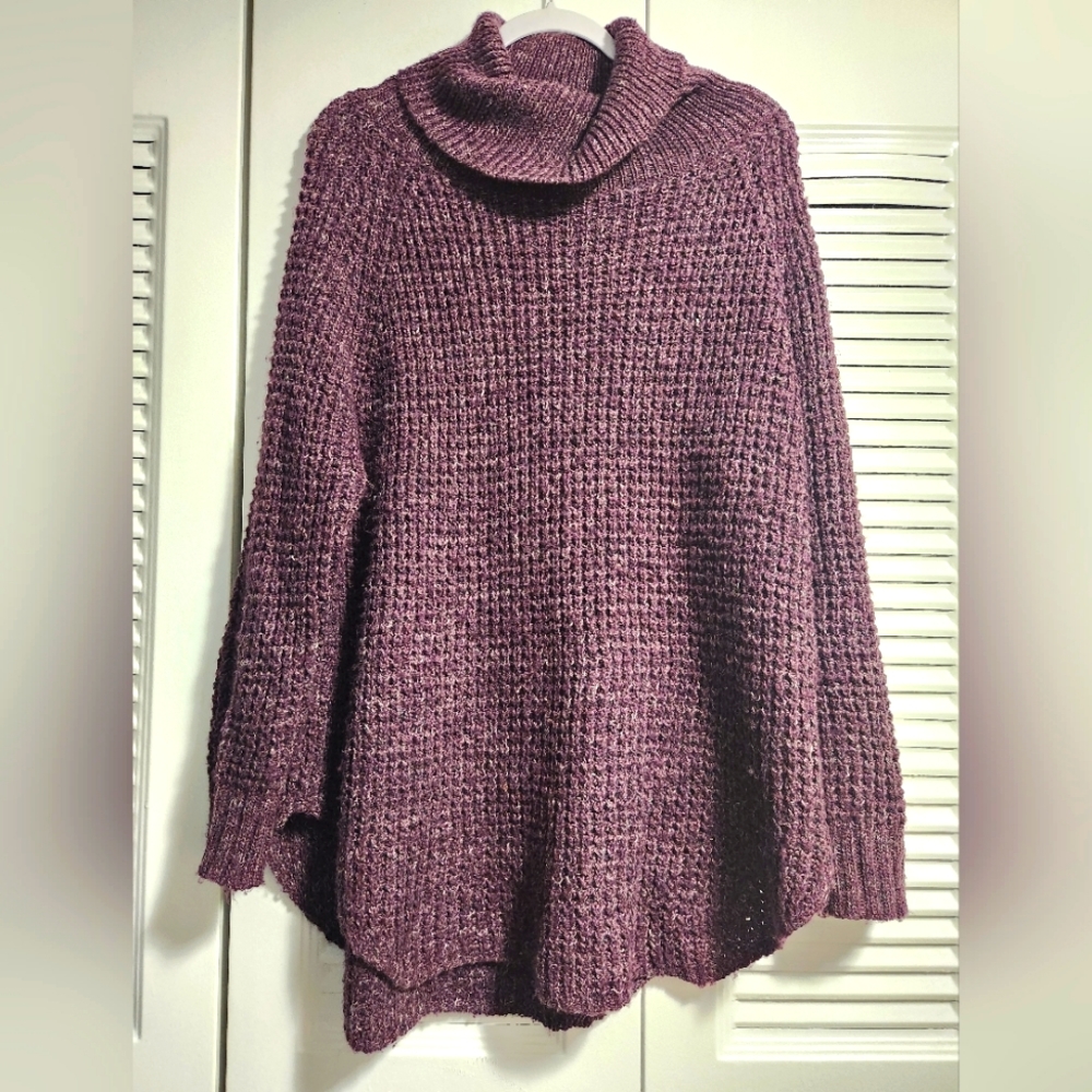 Free People Turtleneck Sweater Wool Blend Oversized Chunky Knit Tunic size S